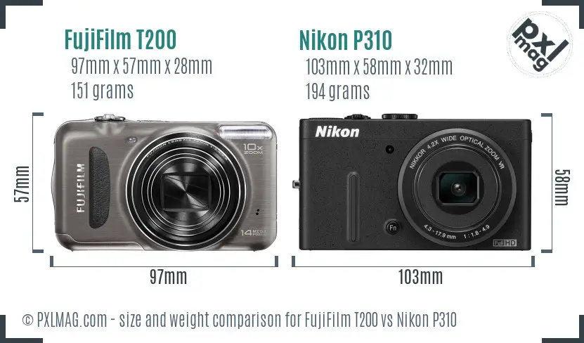 FujiFilm T200 vs Nikon P310 size comparison