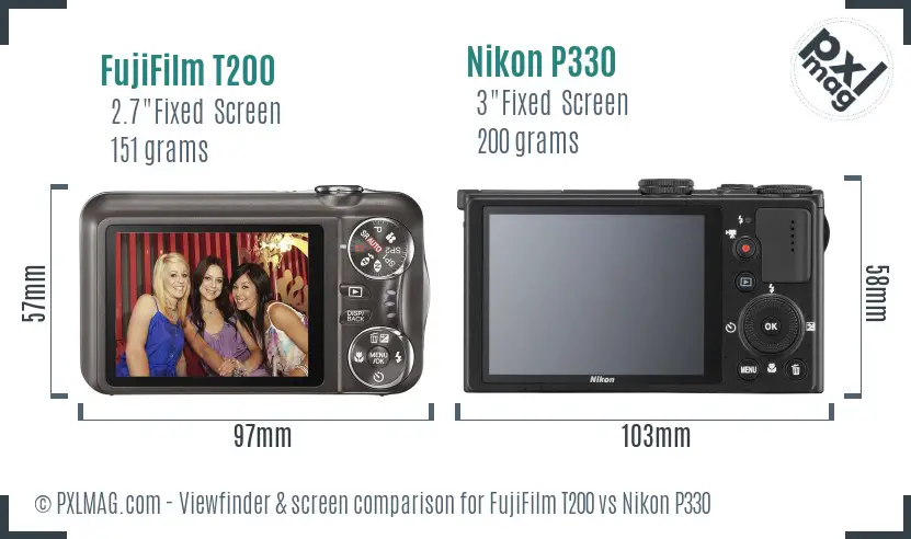 FujiFilm T200 vs Nikon P330 Screen and Viewfinder comparison