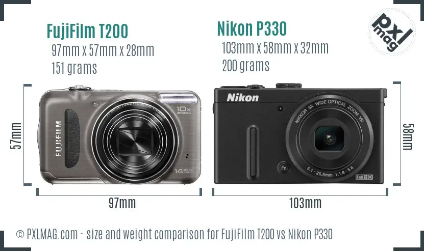 FujiFilm T200 vs Nikon P330 size comparison