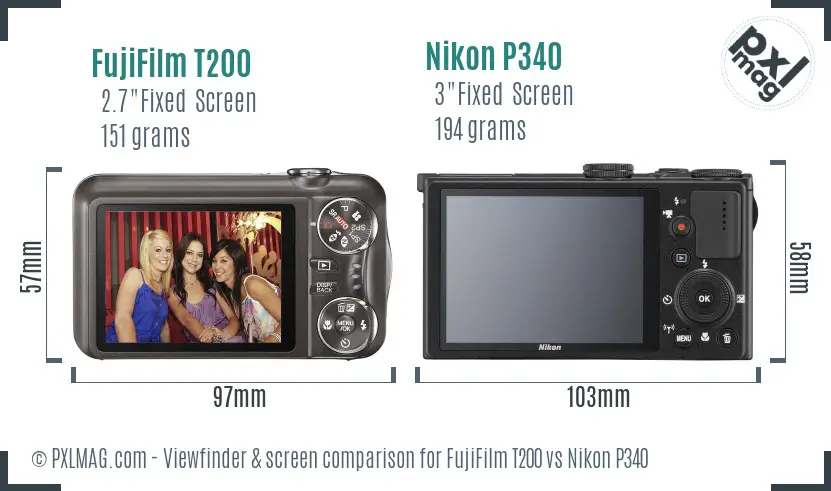 FujiFilm T200 vs Nikon P340 Screen and Viewfinder comparison