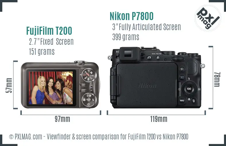 FujiFilm T200 vs Nikon P7800 Screen and Viewfinder comparison