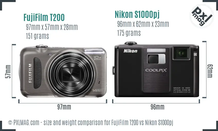 FujiFilm T200 vs Nikon S1000pj size comparison FujiFilm T200 vs Nikon S1000pj size comparison