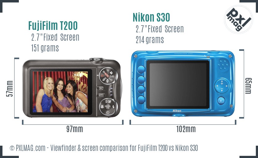 FujiFilm T200 vs Nikon S30 Screen and Viewfinder comparison