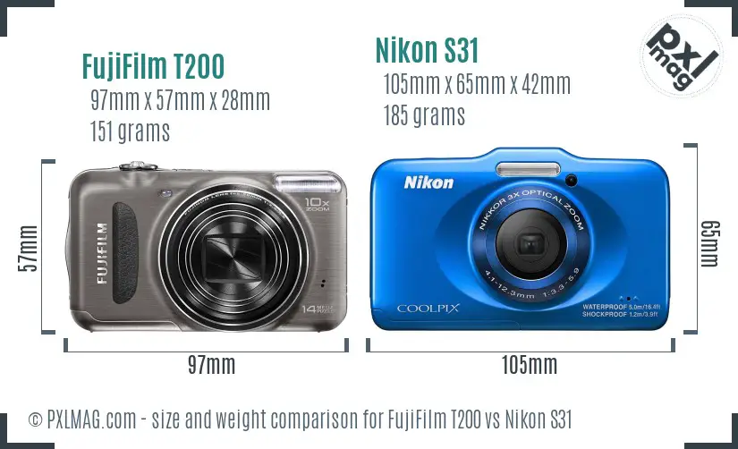 FujiFilm T200 vs Nikon S31 size comparison