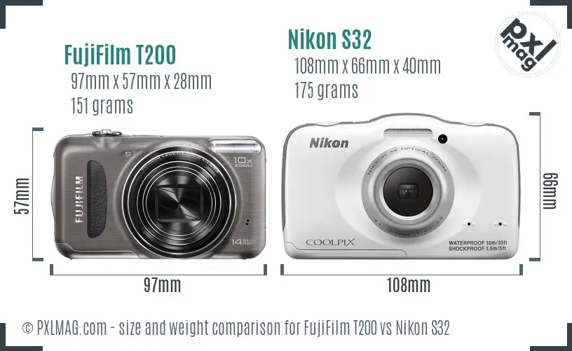 FujiFilm T200 vs Nikon S32 size comparison