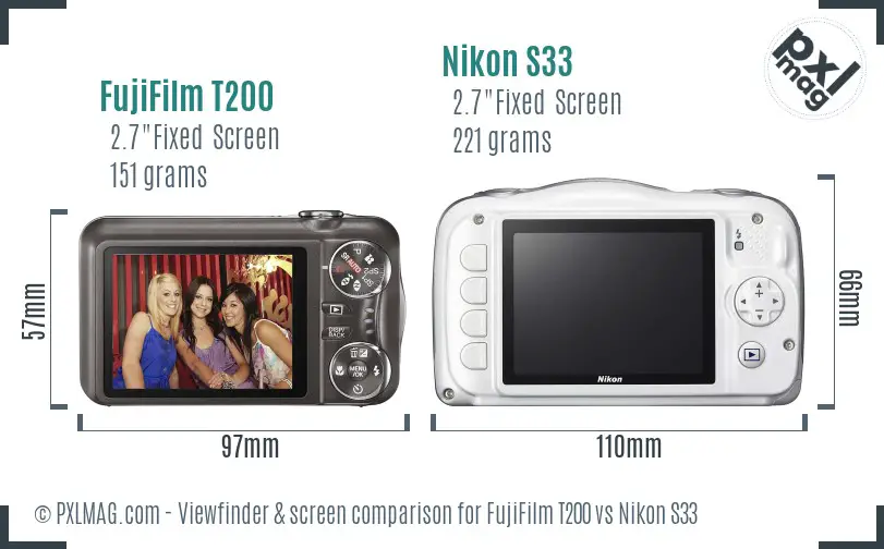 FujiFilm T200 vs Nikon S33 Screen and Viewfinder comparison FujiFilm T200 vs Nikon S33 Screen and Viewfinder comparison