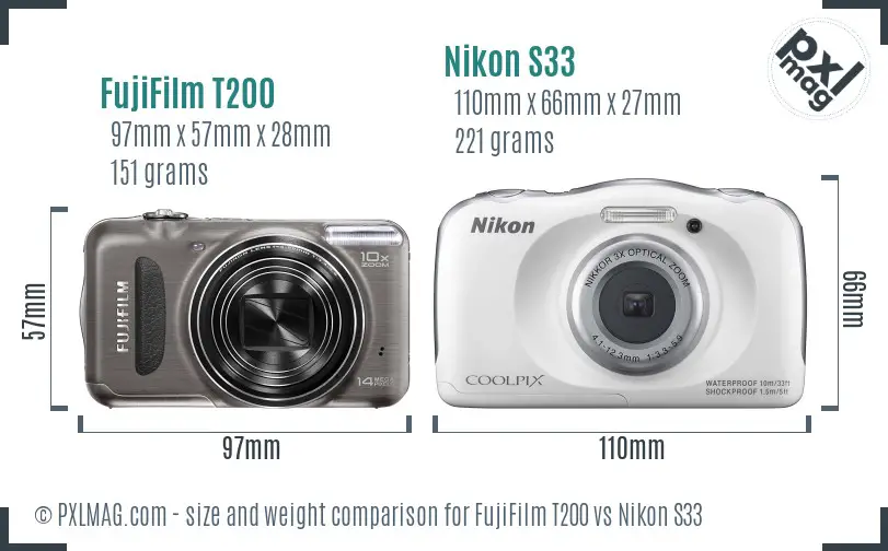 FujiFilm T200 vs Nikon S33 size comparison FujiFilm T200 vs Nikon S33 size comparison
