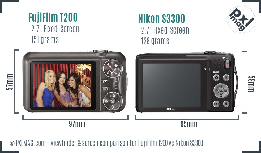 FujiFilm T200 vs Nikon S3300 Screen and Viewfinder comparison