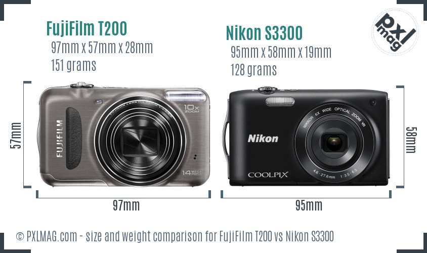 FujiFilm T200 vs Nikon S3300 size comparison