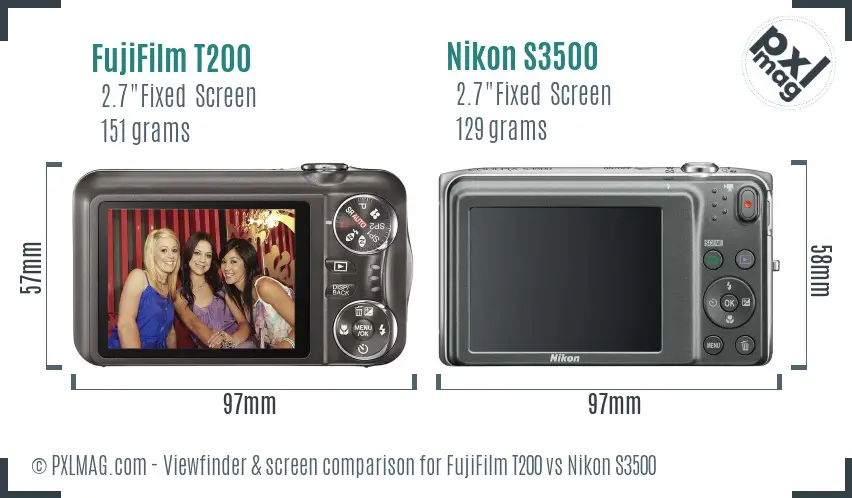 FujiFilm T200 vs Nikon S3500 Screen and Viewfinder comparison