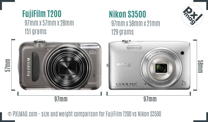 FujiFilm T200 vs Nikon S3500 size comparison