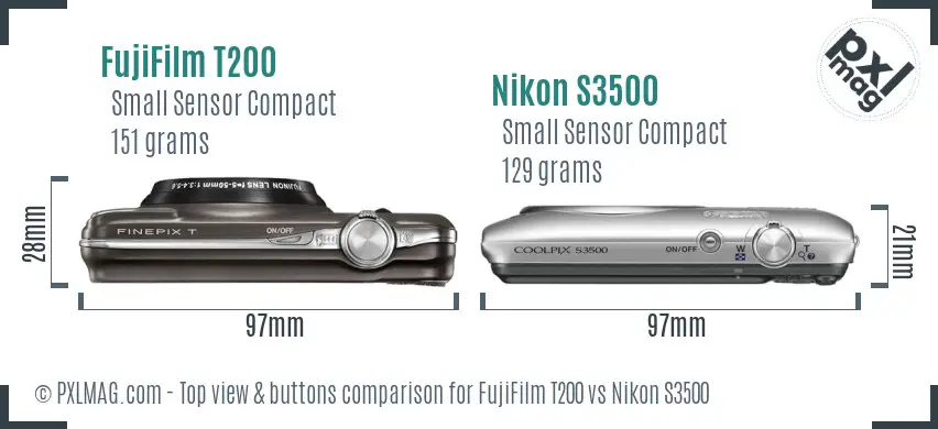 FujiFilm T200 vs Nikon S3500 top view buttons comparison