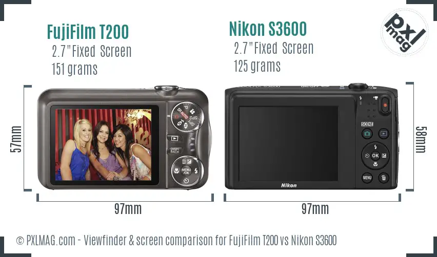 FujiFilm T200 vs Nikon S3600 Screen and Viewfinder comparison