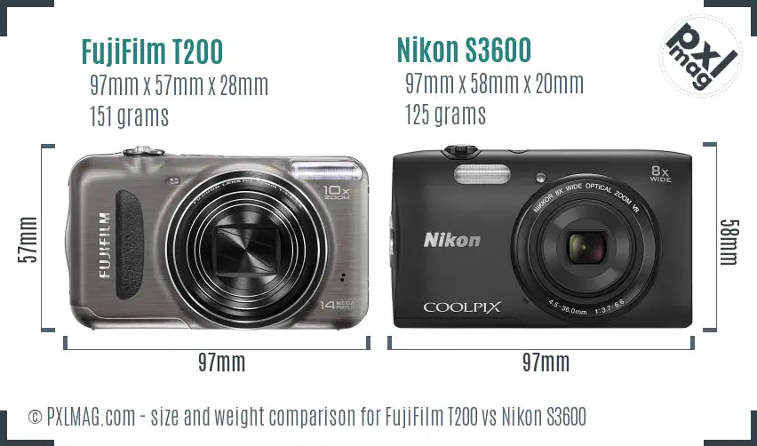 FujiFilm T200 vs Nikon S3600 size comparison