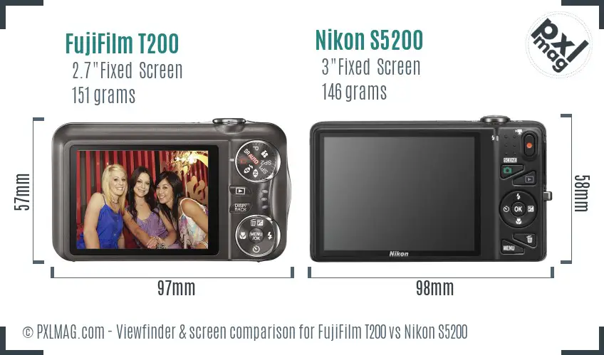 FujiFilm T200 vs Nikon S5200 Screen and Viewfinder comparison FujiFilm T200 vs Nikon S5200 Screen and Viewfinder comparison