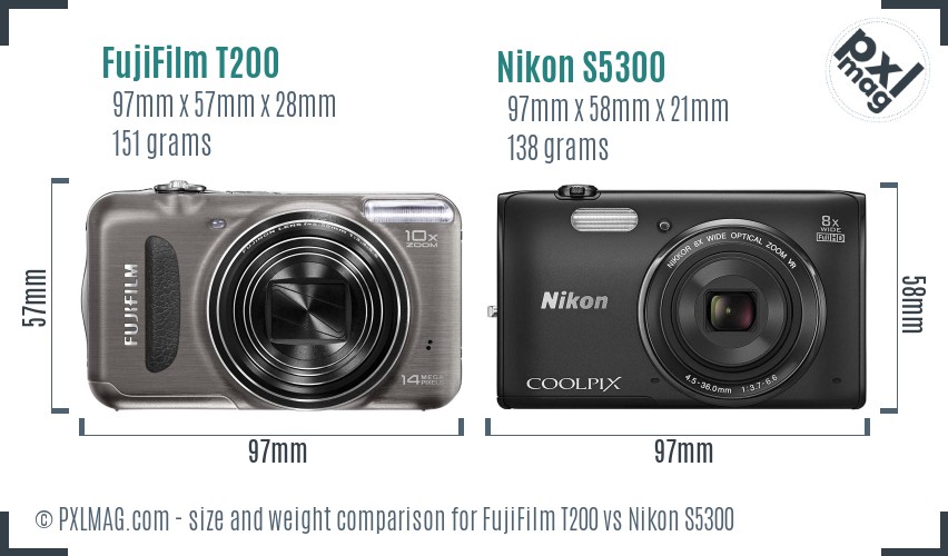 FujiFilm T200 vs Nikon S5300 size comparison FujiFilm T200 vs Nikon S5300 size comparison