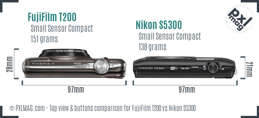 FujiFilm T200 vs Nikon S5300 top view buttons comparison