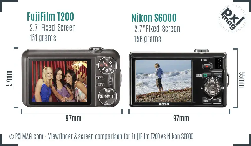 FujiFilm T200 vs Nikon S6000 Screen and Viewfinder comparison FujiFilm T200 vs Nikon S6000 Screen and Viewfinder comparison