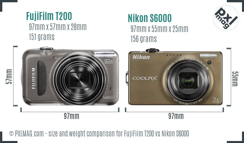FujiFilm T200 vs Nikon S6000 size comparison FujiFilm T200 vs Nikon S6000 size comparison