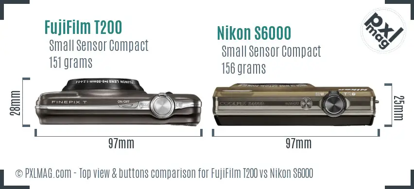 FujiFilm T200 vs Nikon S6000 top view buttons comparison FujiFilm T200 vs Nikon S6000 top view buttons comparison