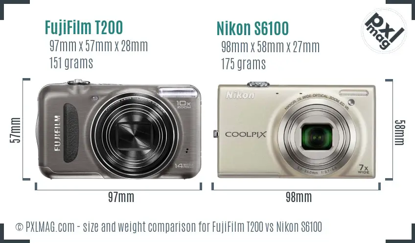 FujiFilm T200 vs Nikon S6100 size comparison