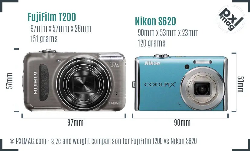 FujiFilm T200 vs Nikon S620 size comparison