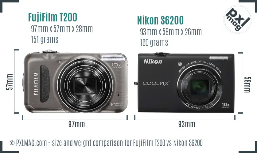 FujiFilm T200 vs Nikon S6200 size comparison FujiFilm T200 vs Nikon S6200 size comparison