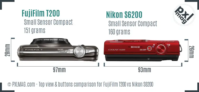 FujiFilm T200 vs Nikon S6200 top view buttons comparison FujiFilm T200 vs Nikon S6200 top view buttons comparison