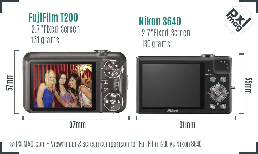 FujiFilm T200 vs Nikon S640 Screen and Viewfinder comparison