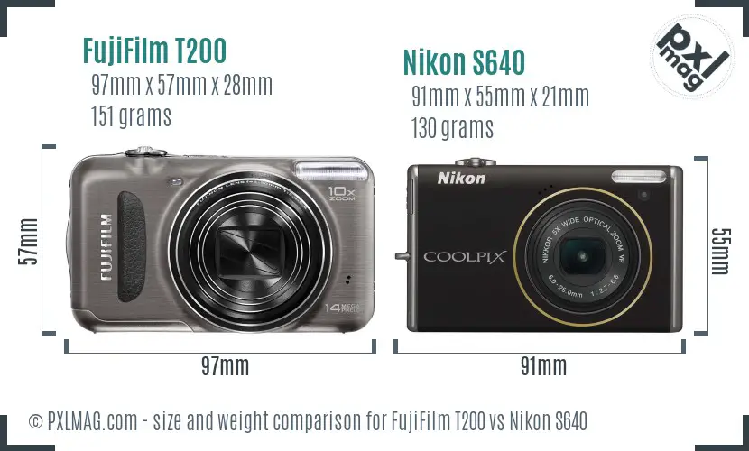 FujiFilm T200 vs Nikon S640 size comparison