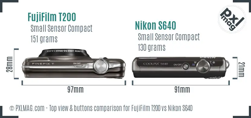 FujiFilm T200 vs Nikon S640 top view buttons comparison