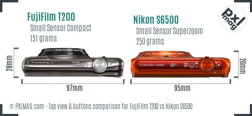 FujiFilm T200 vs Nikon S6500 top view buttons comparison FujiFilm T200 vs Nikon S6500 top view buttons comparison