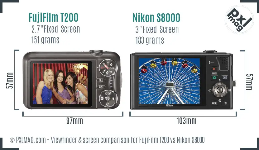 FujiFilm T200 vs Nikon S8000 Screen and Viewfinder comparison FujiFilm T200 vs Nikon S8000 Screen and Viewfinder comparison