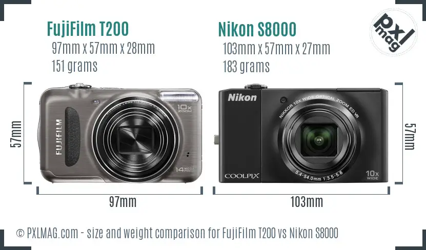 FujiFilm T200 vs Nikon S8000 size comparison FujiFilm T200 vs Nikon S8000 size comparison
