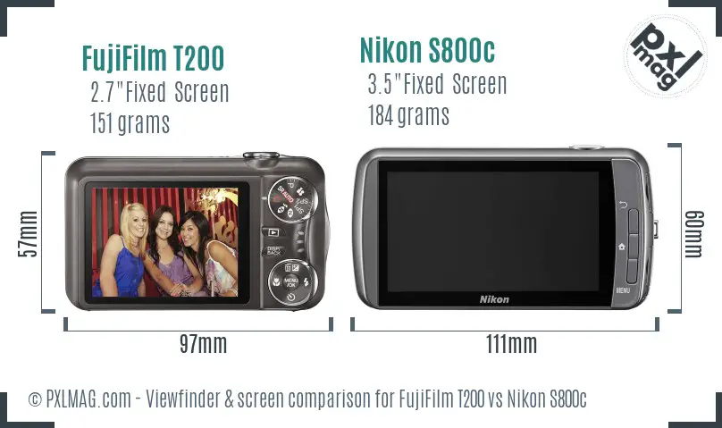 FujiFilm T200 vs Nikon S800c Screen and Viewfinder comparison FujiFilm T200 vs Nikon S800c Screen and Viewfinder comparison