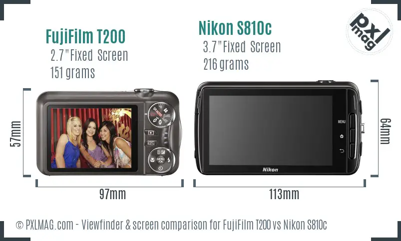 FujiFilm T200 vs Nikon S810c Screen and Viewfinder comparison