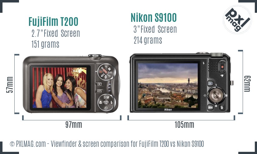 FujiFilm T200 vs Nikon S9100 Screen and Viewfinder comparison