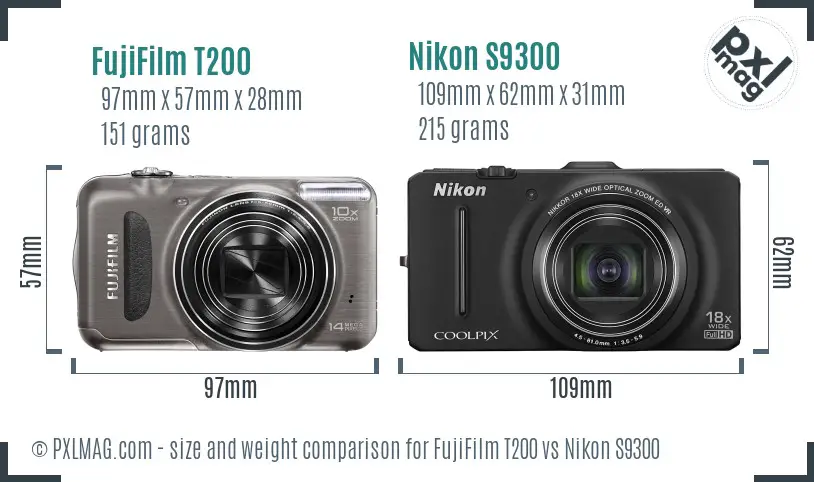 FujiFilm T200 vs Nikon S9300 size comparison FujiFilm T200 vs Nikon S9300 size comparison