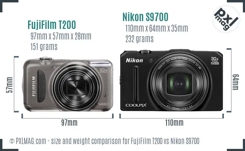 FujiFilm T200 vs Nikon S9700 size comparison FujiFilm T200 vs Nikon S9700 size comparison