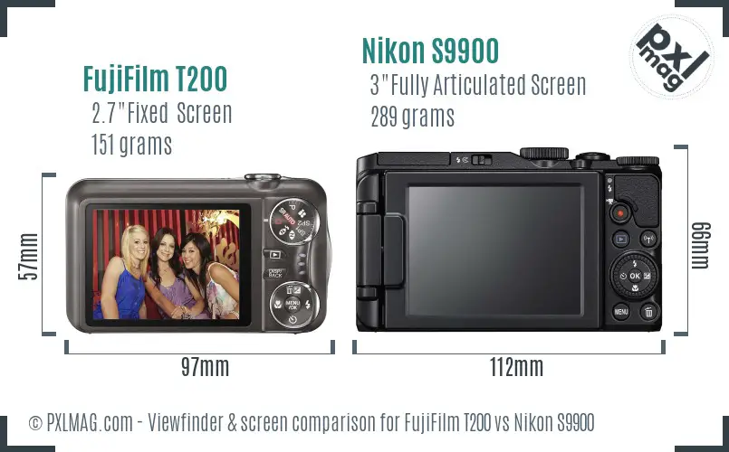 FujiFilm T200 vs Nikon S9900 Screen and Viewfinder comparison