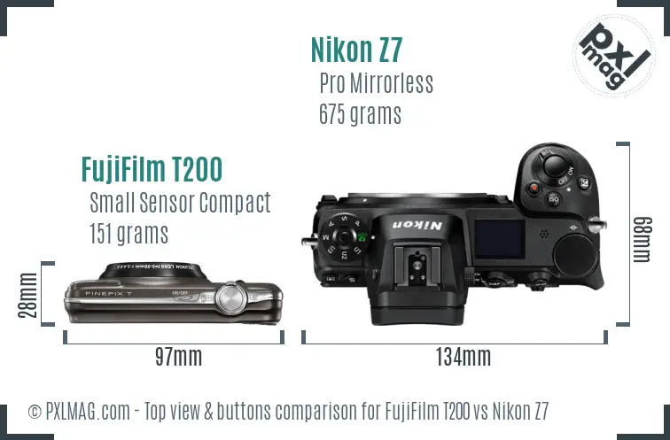 FujiFilm T200 vs Nikon Z7 top view buttons comparison