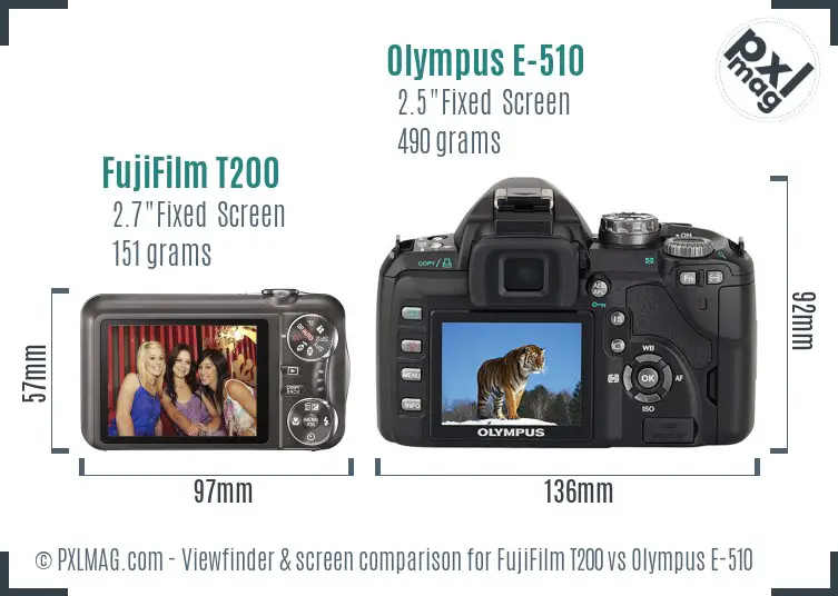FujiFilm T200 vs Olympus E-510 Screen and Viewfinder comparison