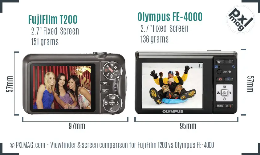 FujiFilm T200 vs Olympus FE-4000 Screen and Viewfinder comparison