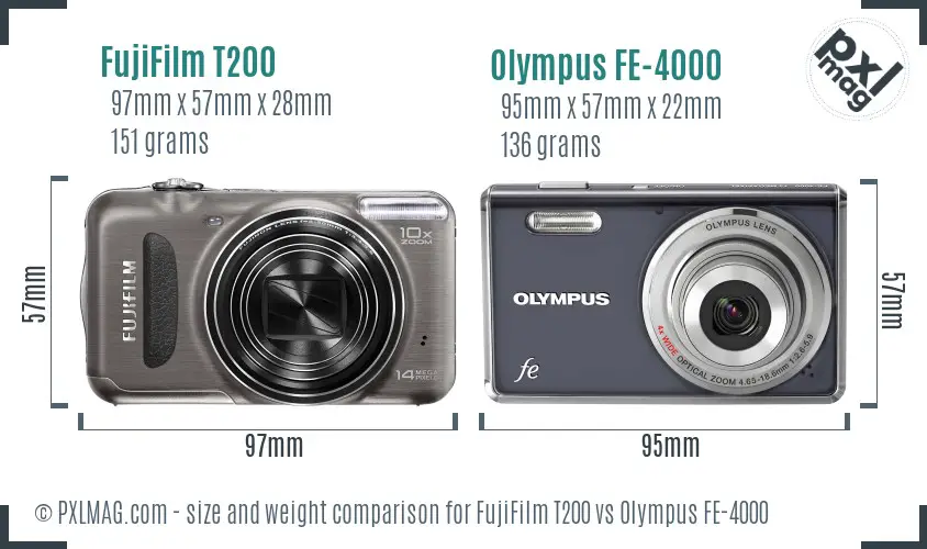 FujiFilm T200 vs Olympus FE-4000 size comparison