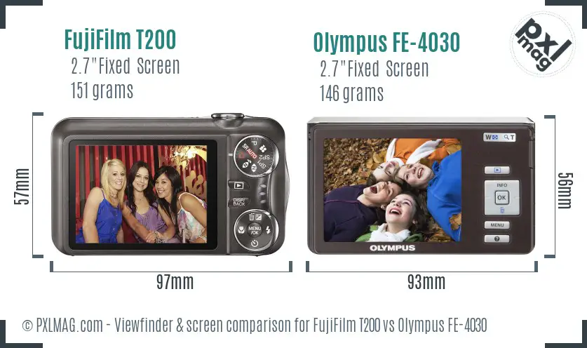 FujiFilm T200 vs Olympus FE-4030 Screen and Viewfinder comparison