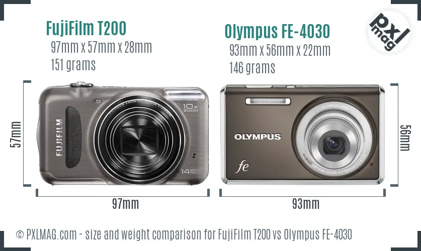 FujiFilm T200 vs Olympus FE-4030 size comparison