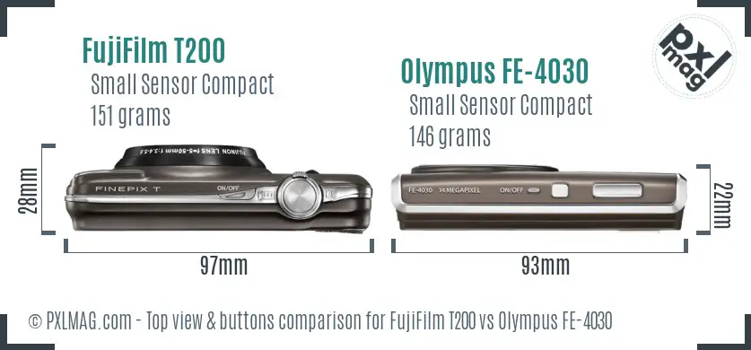 FujiFilm T200 vs Olympus FE-4030 top view buttons comparison