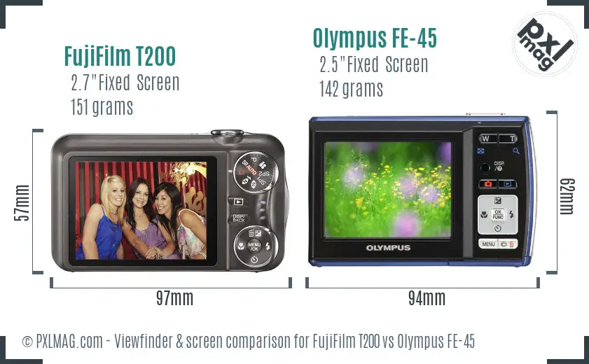 FujiFilm T200 vs Olympus FE-45 Screen and Viewfinder comparison