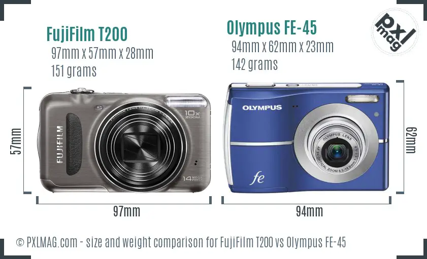 FujiFilm T200 vs Olympus FE-45 size comparison FujiFilm T200 vs Olympus FE-45 size comparison