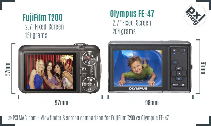 FujiFilm T200 vs Olympus FE-47 Screen and Viewfinder comparison